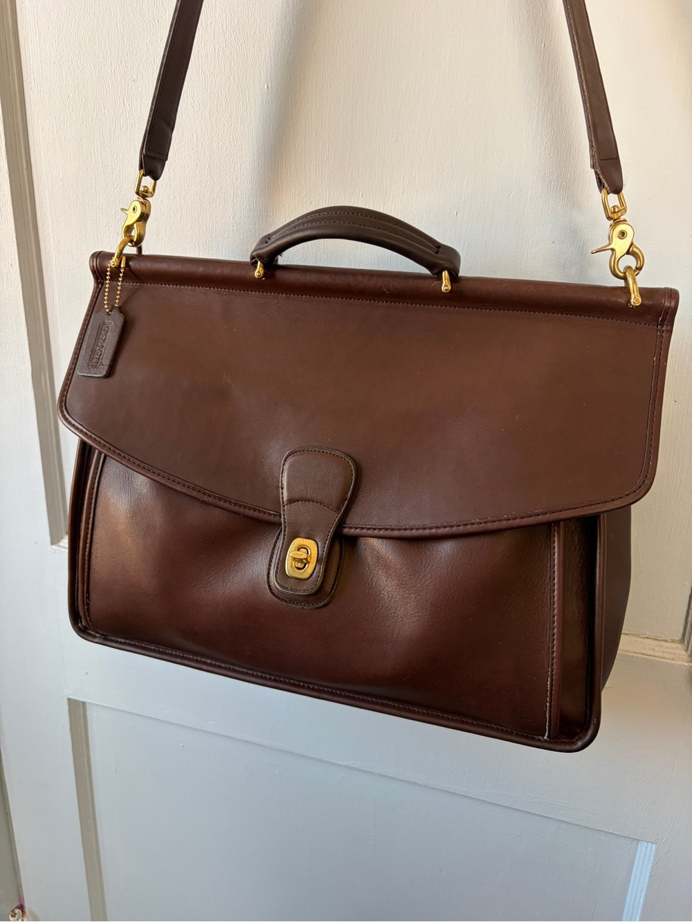 Coach Dark Brown Leather Briefcase with Gold Hardware